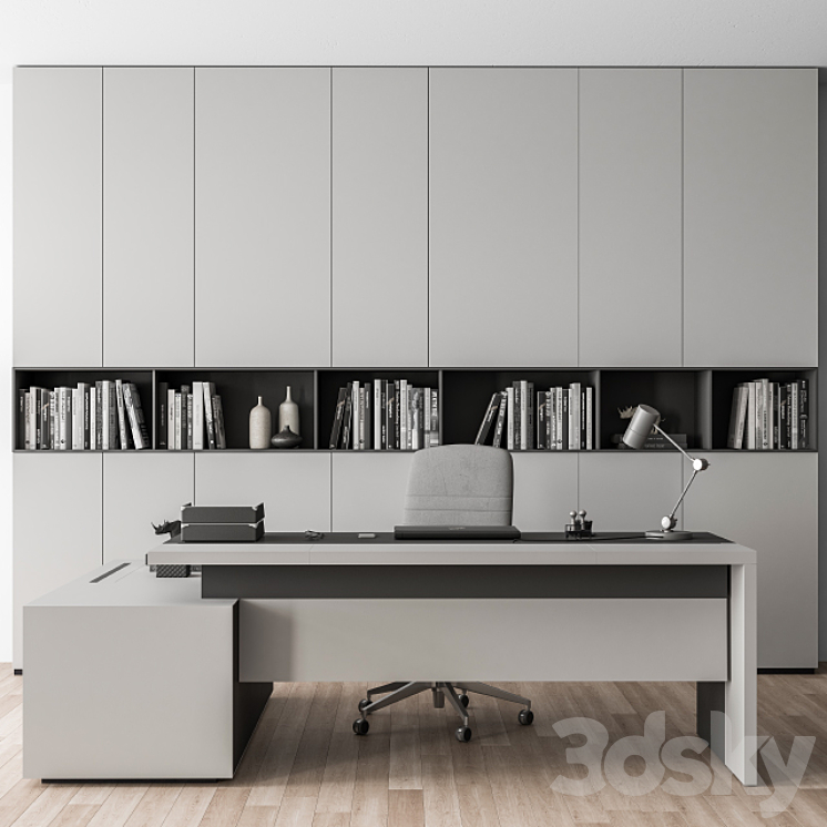 Boss Desk with Library Gray Set – Office Furniture 249 3DS Max - thumbnail 1