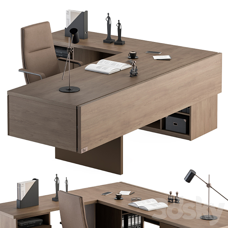 Boss Desk Wood and MDF – Office Furniture 243 3DS Max - thumbnail 2