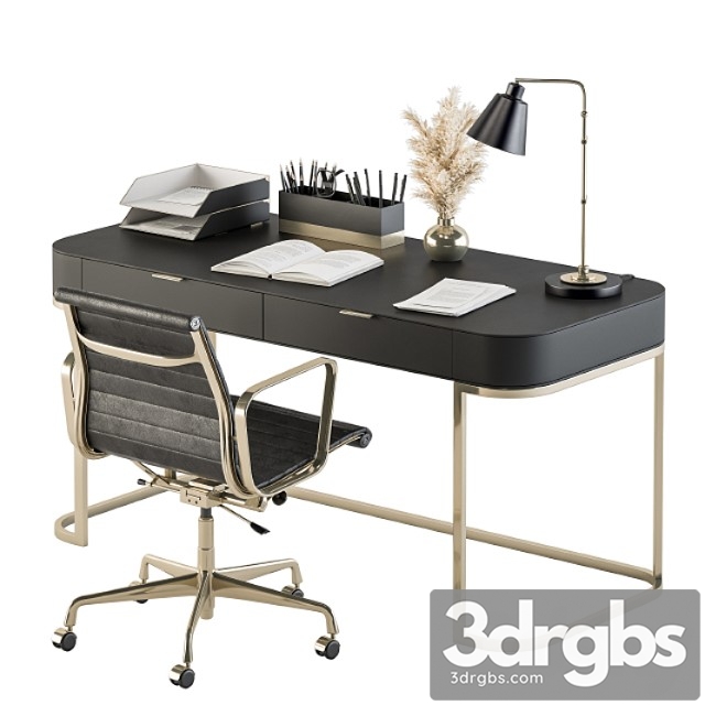 Classic Black and Gold Work Desk Office Set 181 3dsmax Download - thumbnail 1