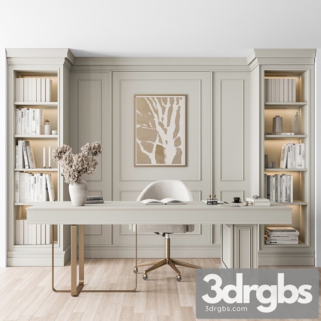 Classic Boss Desk and Library Set Office Furniture 277 3dsmax Download - thumbnail 1