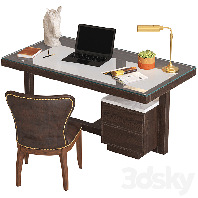 Coco Republic Toledo Desk and Richmond Chair 3DS Max Model - thumbnail 2