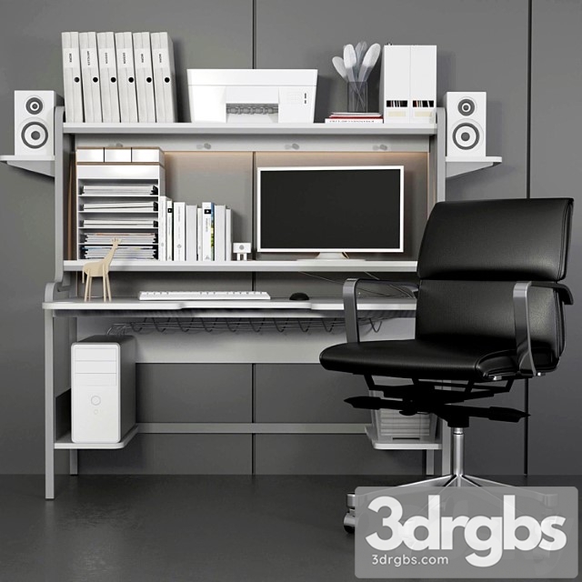 Collection of office furniture for home and stationery. computer table and chair 2 3dsmax Download - thumbnail 1