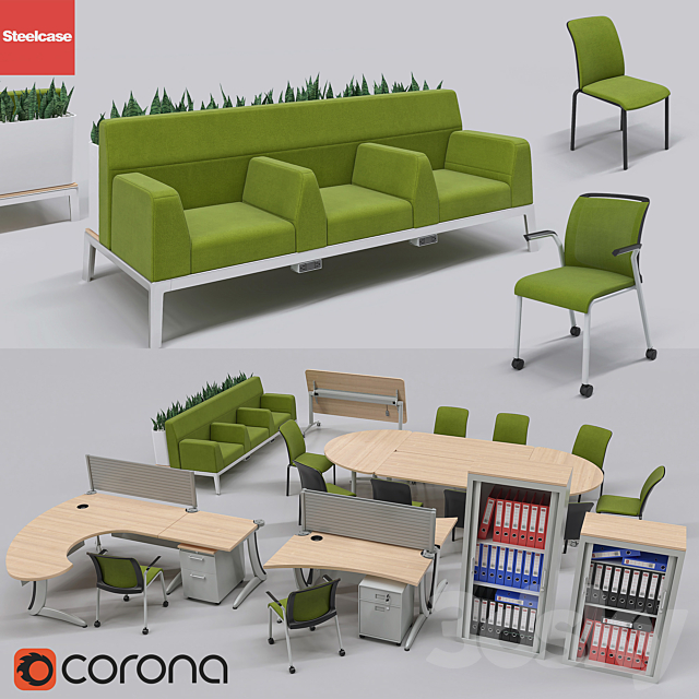 Collection of office furniture from the brand steelcase 3ds Max - thumbnail 1