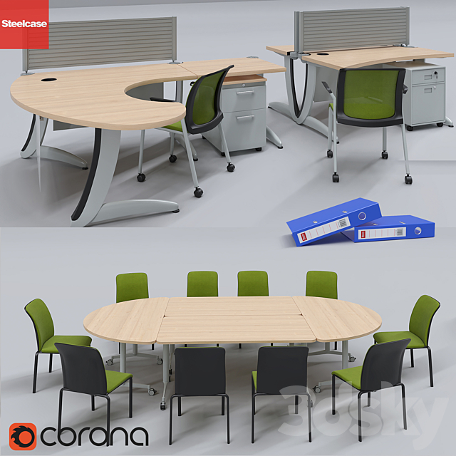 Collection of office furniture from the brand steelcase 3ds Max - thumbnail 2