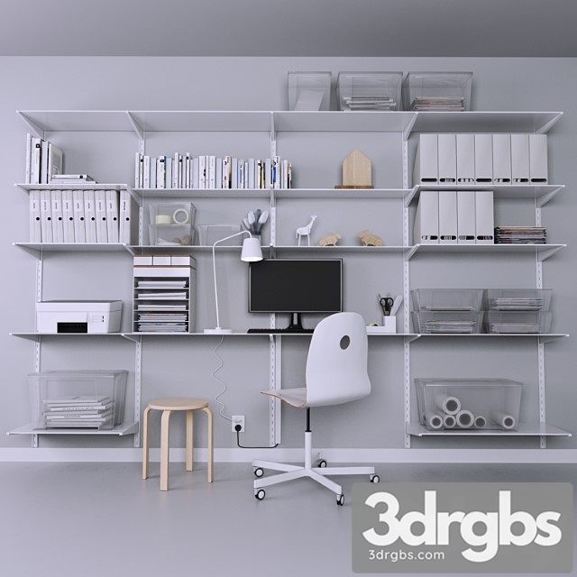 Collection of office furniture with stationery armchair and other accessories 2 3dsmax Download - thumbnail 1