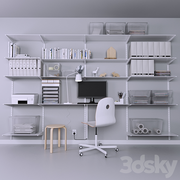 Collection of office furniture with stationery armchair and other accessories 3DS Max - thumbnail 1