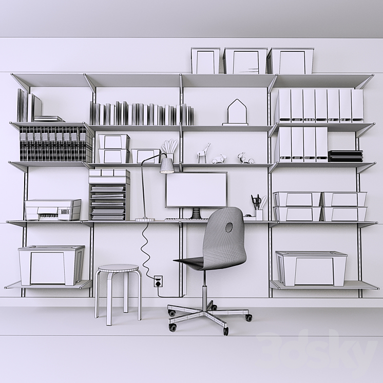 Collection of office furniture with stationery armchair and other accessories 3DS Max - thumbnail 2