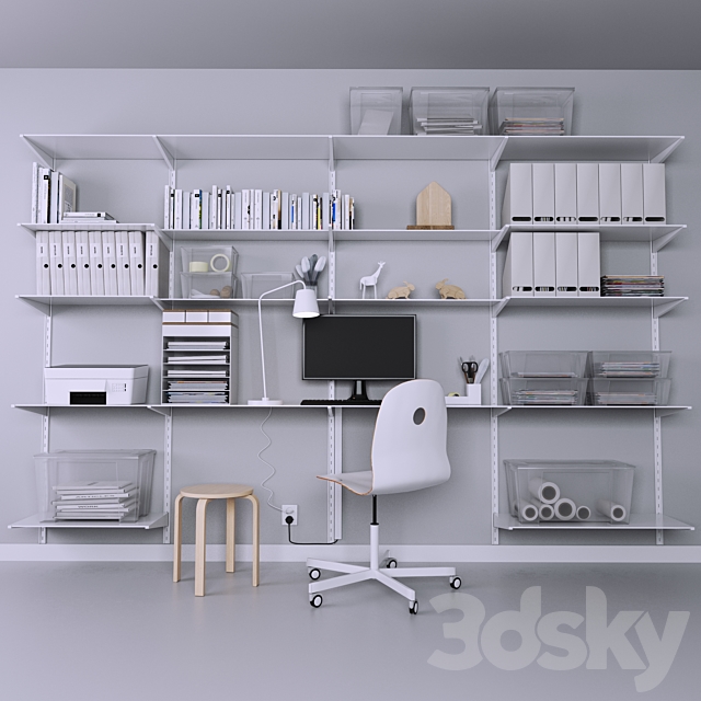 Collection of office furniture with stationery. armchair and other accessories 3DSMax File - thumbnail 1