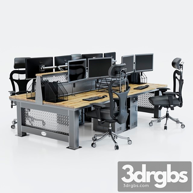 Computer Desk For 4 Workplaces 3dsmax Download - thumbnail 1