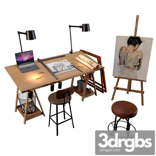 Decorative Set Of Art Workshop 3dsmax Download - thumbnail 1