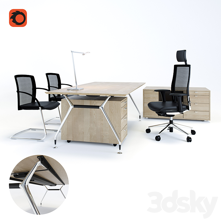 Desk Summa M (Koenig + Neurath Germany) chair Okay II (Koenig + Neurath Germany) table lamp JACKIE-PANZERI 3DS Max - thumbnail 1