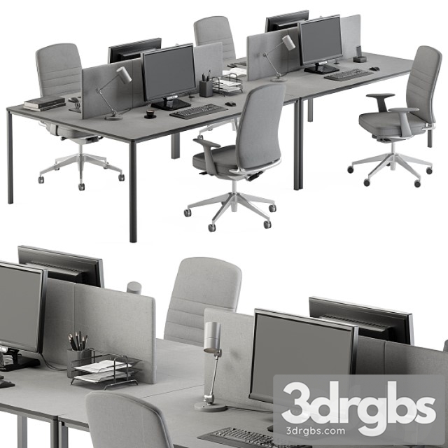 Employee Desk Gray Set Office Furniture 237 3dsmax Download - thumbnail 1