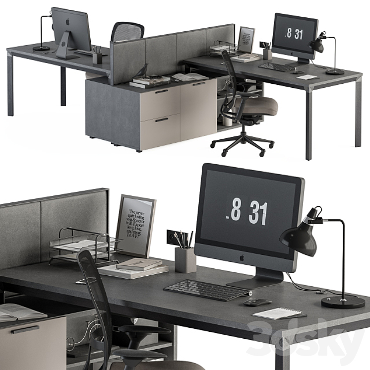 Employee Set Brown and Black – Office Furniture 254 3DS Max Model - thumbnail 1