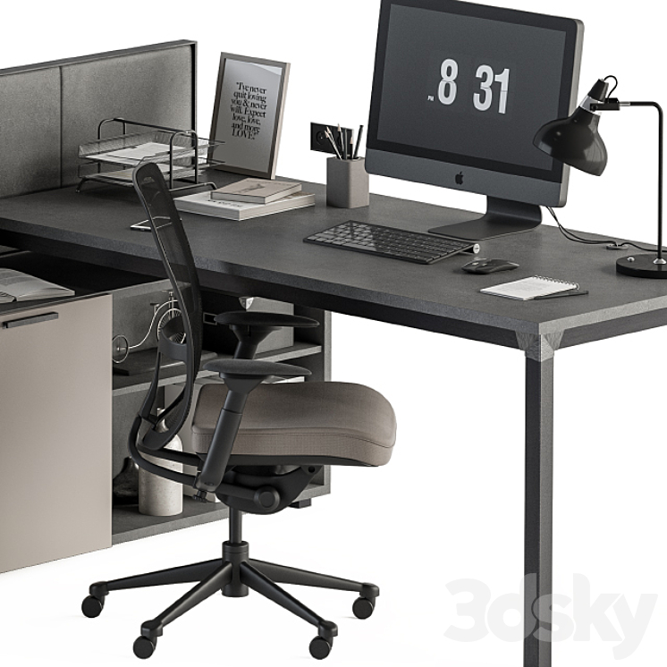 Employee Set Brown and Black – Office Furniture 254 3DS Max Model - thumbnail 2