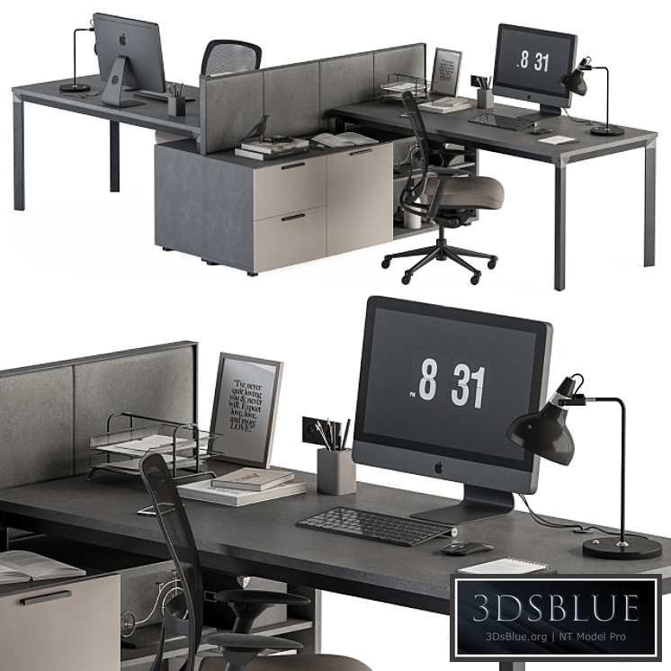 Employee Set Brown and Black – Office Furniture 254 3DS Max - thumbnail 3