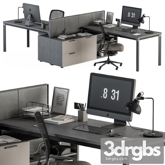 Employee Set Brown and Black Office Furniture 254 3dsmax Download - thumbnail 1