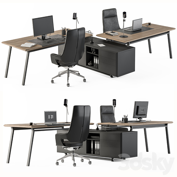 Employee Set Wood and Black – Office Furniture 270 3DS Max Model - thumbnail 1