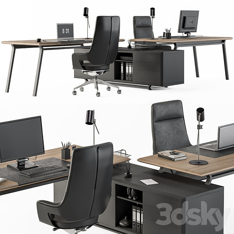 Employee Set Wood and Black – Office Furniture 270 3DS Max Model - thumbnail 2