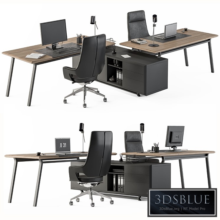 Employee Set Wood and Black – Office Furniture 270 3DS Max - thumbnail 3