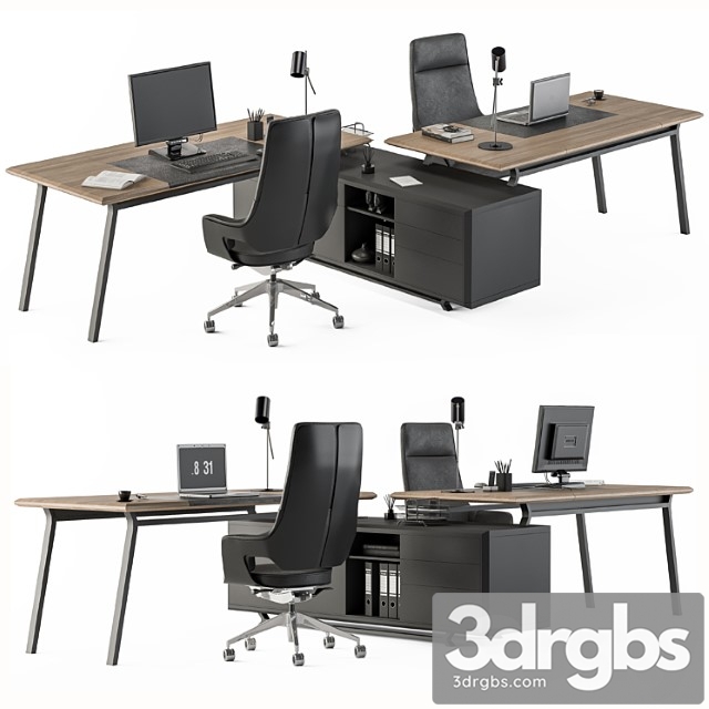 Employee Set Wood and Black Office Furniture 270 3dsmax Download - thumbnail 1