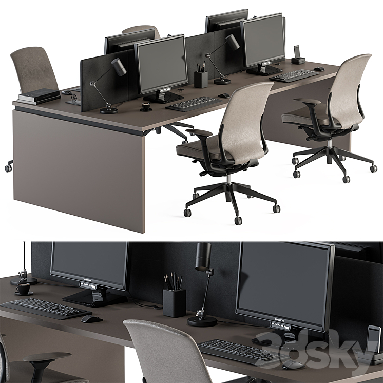 Employee Set Wood and Black – Office Furniture 335 3DS Max Model - thumbnail 1