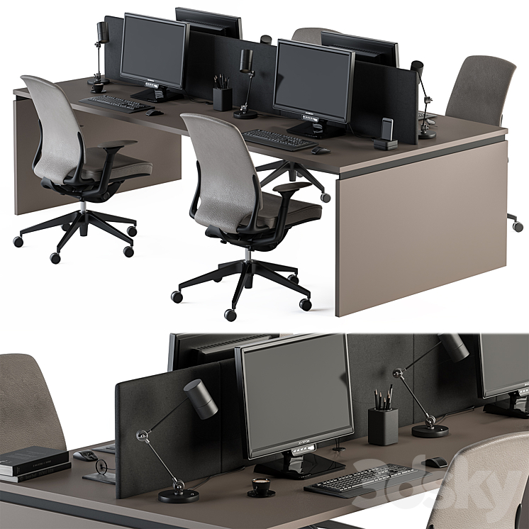 Employee Set Wood and Black – Office Furniture 335 3DS Max Model - thumbnail 2