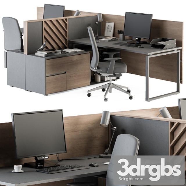 Employee Set Wood and Gray Office Furniture 250 3dsmax Download - thumbnail 1