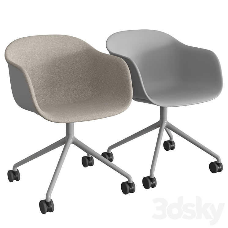 Fiber Armchair Swivel Base W. Castors 3DS Max - thumbnail 1