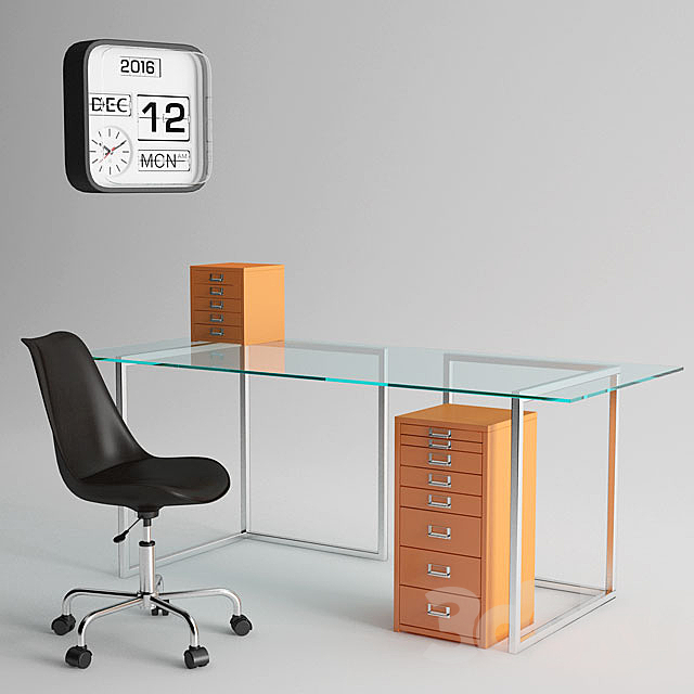 Habitat Ginnie Office Chair and Habitat Nic Glass Table 3ds Max - thumbnail 1