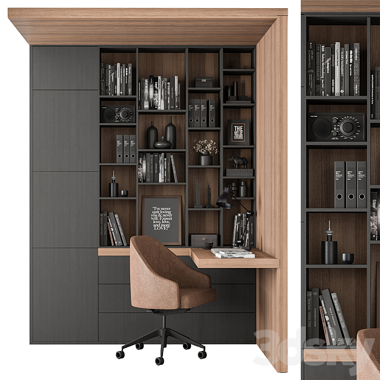 Home Desk and Library – Office Furniture 345 3DS Max Model - thumbnail 1