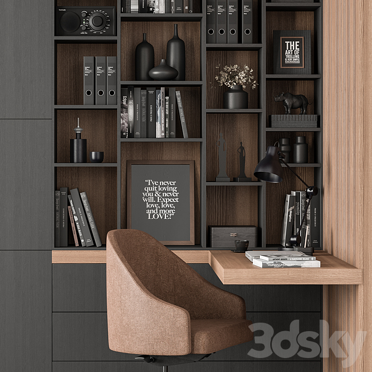 Home Desk and Library – Office Furniture 345 3DS Max Model - thumbnail 2