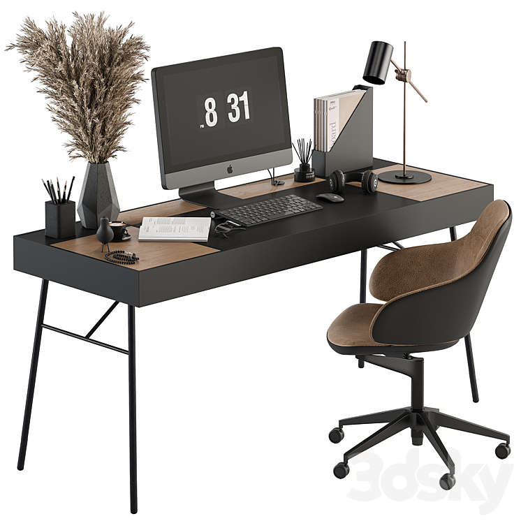 Home Office Black and Wood Table – Office Furniture 296 3DS Max Model - thumbnail 1