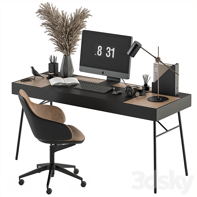 Home Office Black and Wood Table – Office Furniture 296 3DS Max Model - thumbnail 2