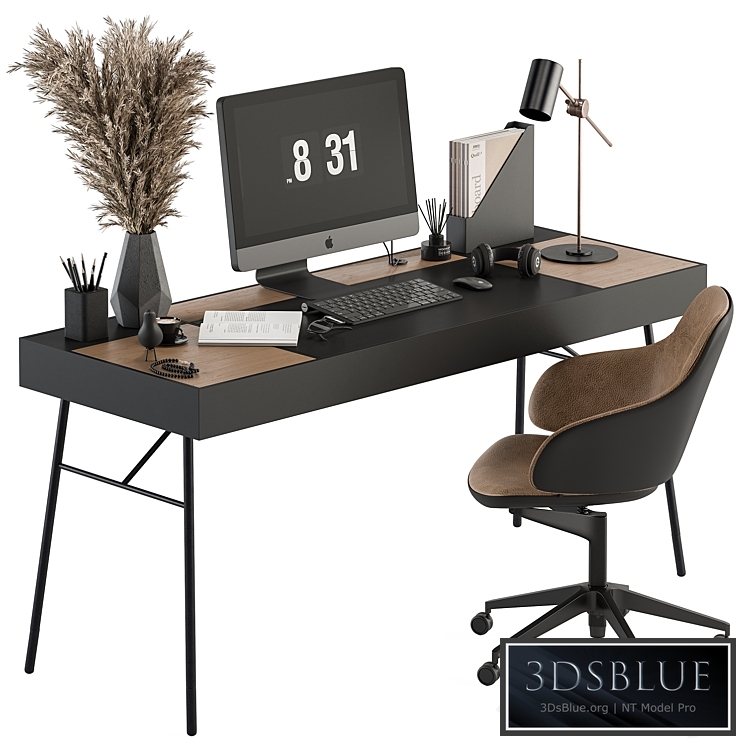 Home Office Black and Wood Table – Office Furniture 296 3DS Max - thumbnail 3