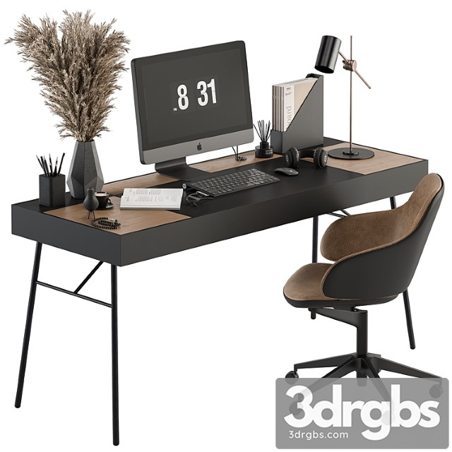 Home Office Black and Wood Table Office Furniture 296 3dsmax Download - thumbnail 1