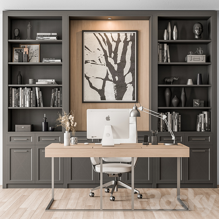 Home Office Desk and Library Gray Set – Office Furniture 279 3DS Max Model - thumbnail 3