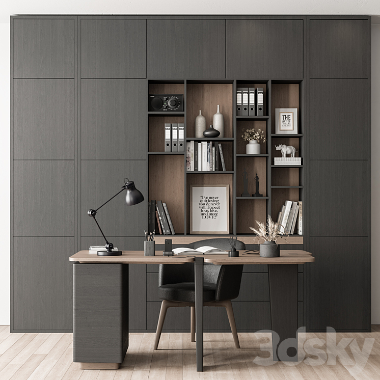 Home Office Desk and Library Gray Set – Office Furniture 286 3DS Max Model - thumbnail 3