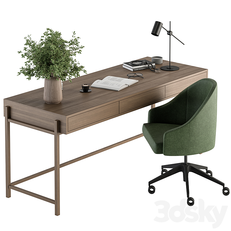Home Office Green and Wood Set – Office Furniture 329 3DS Max Model - thumbnail 1