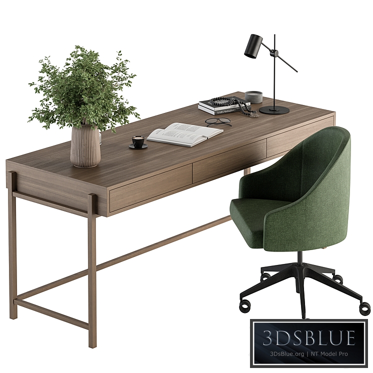 Home Office Green and Wood Set – Office Furniture 329 3DS Max - thumbnail 3