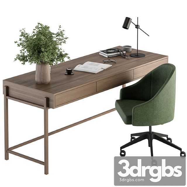 Home Office Green and Wood Set Office Furniture 329 3dsmax Download - thumbnail 1