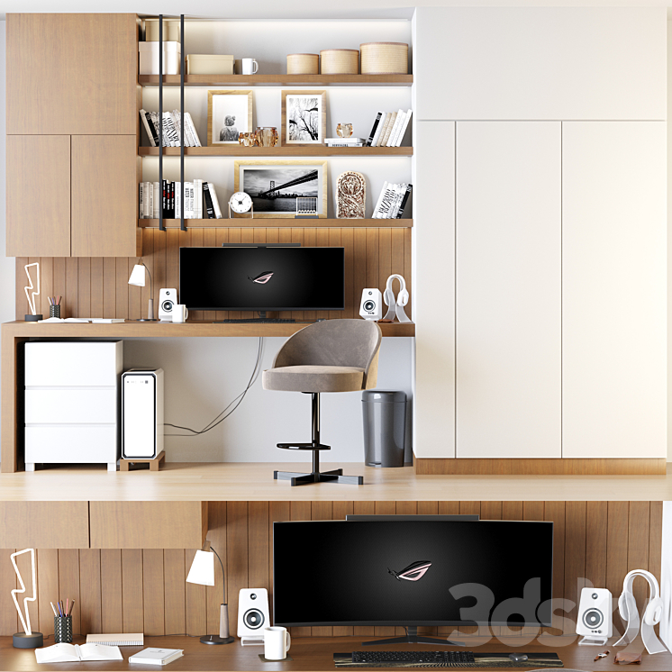 Home Office Set 3DS Max Model - thumbnail 1