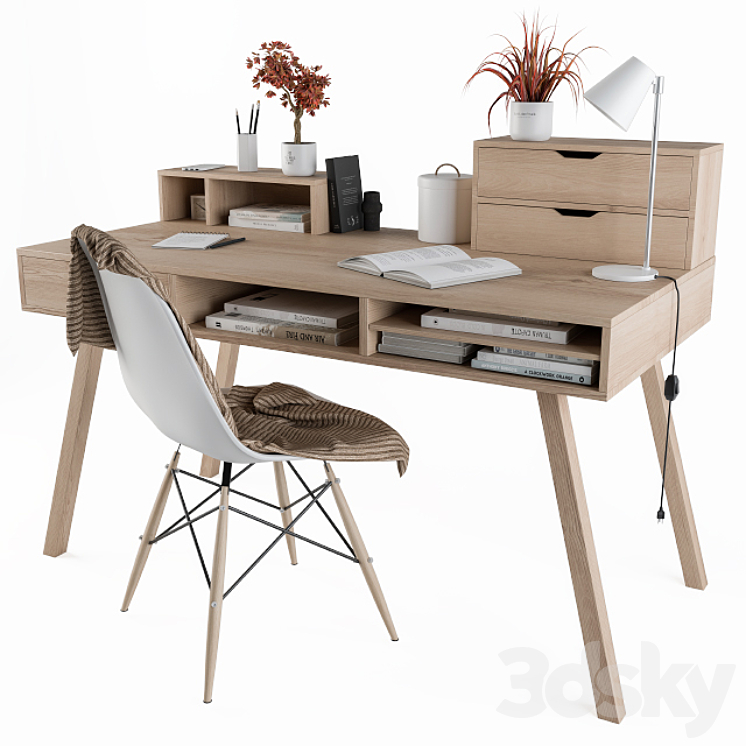 Home Office Table Wooden 3DS Max - thumbnail 1