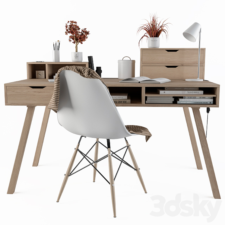 Home Office Table Wooden 3DS Max - thumbnail 2