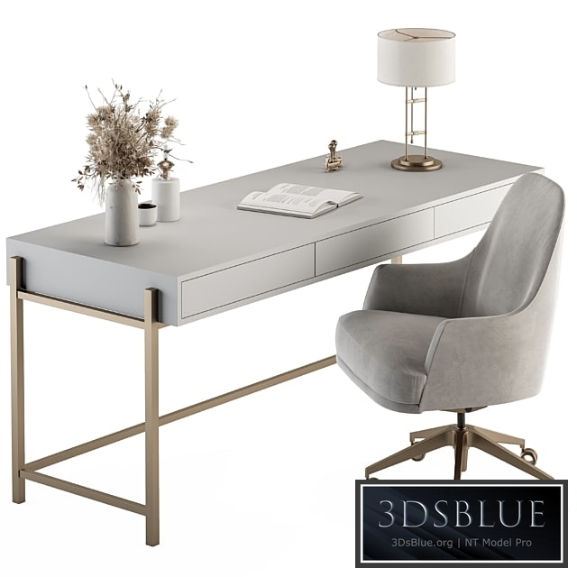 Home Office white and Gold Table – Office Furniture 282 3DS Max - thumbnail 3