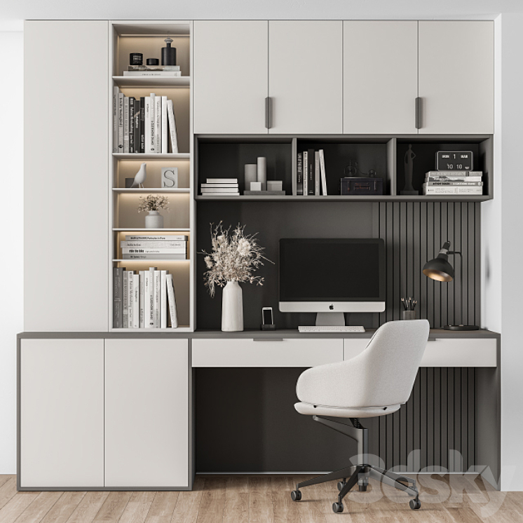 Home Office White Table – Office Furniture 260 3DS Max Model - thumbnail 3