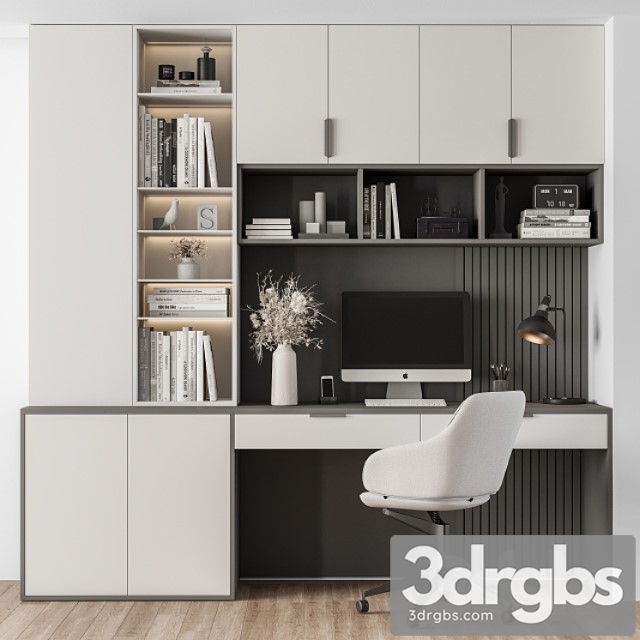 Home Office White Table Office Furniture 260 3dsmax Download - thumbnail 1