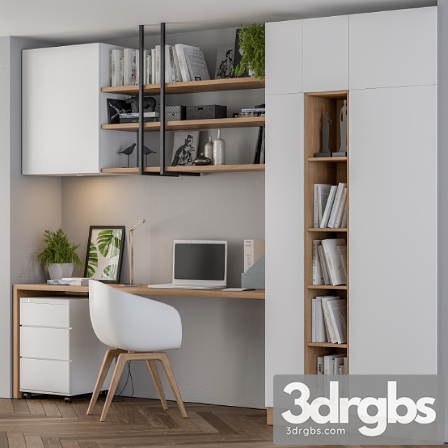 Home office white wood 2 3dsmax Download - thumbnail 1