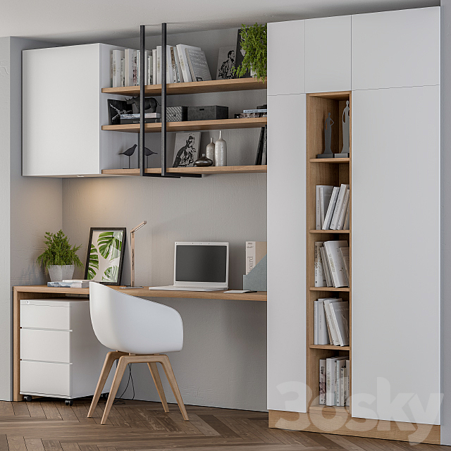 Home office white wood 3DSMax File - thumbnail 1