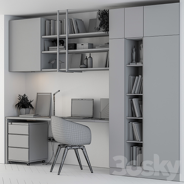 Home office white wood 3DSMax File - thumbnail 5