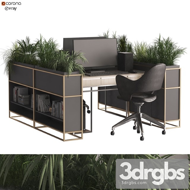 Home Office Work Desk and Decoration and Library Set 332 3dsmax Download - thumbnail 1